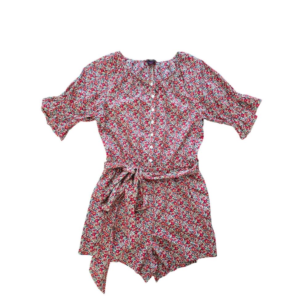 J. Crew Liberty Betsy Ann Floral Romper Red Belted Size XS
